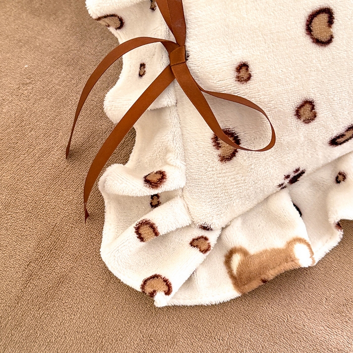 91家纺网 家纺一手货源 找家纺 韩约 2025新款韩式蝴蝶结牛奶绒床单款四件套 豹纹小熊