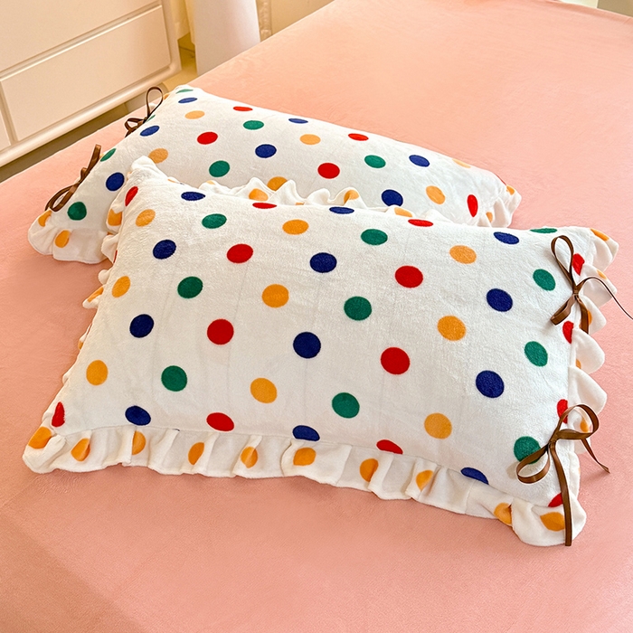 91家纺网 家纺一手货源 找家纺 韩约 2025新款韩式蝴蝶结牛奶绒床单款四件套 彩色波点