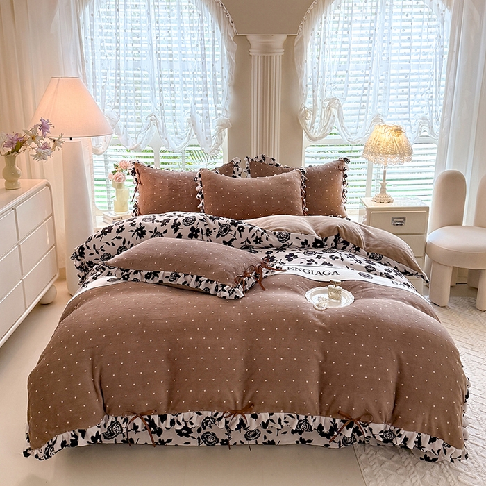 91家纺网 家纺一手货源 找家纺 韩约 2025新款韩式蝴蝶结牛奶绒床单款四件套 黛香