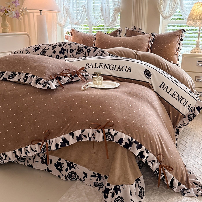 韩约 2025新款韩式蝴蝶结牛奶绒床单款四件套 黛香