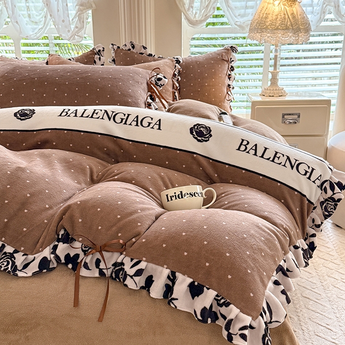 91家纺网 家纺一手货源 找家纺 韩约 2025新款韩式蝴蝶结牛奶绒床单款四件套 黛香