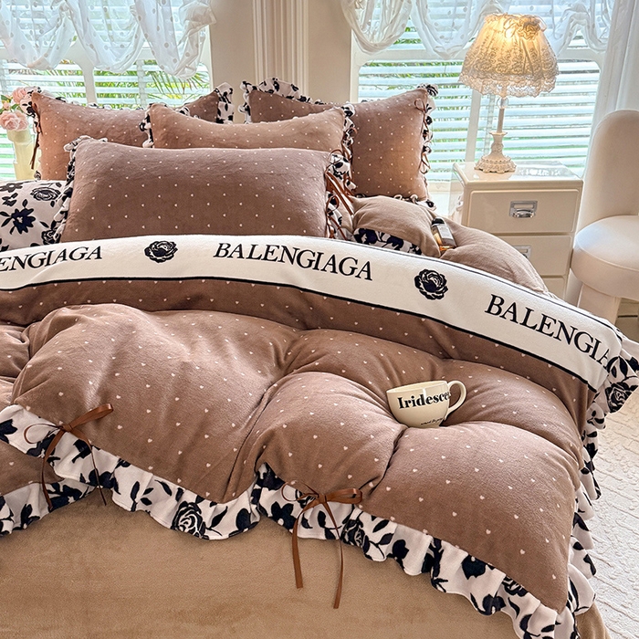 91家纺网 家纺一手货源 找家纺 韩约 2025新款韩式蝴蝶结牛奶绒床单款四件套 黛香