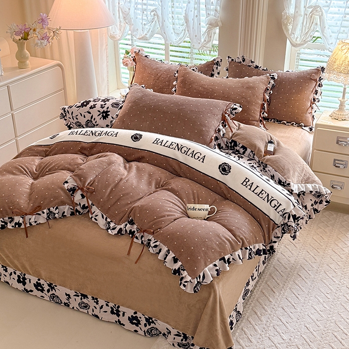 91家纺网 家纺一手货源 找家纺 韩约 2025新款韩式蝴蝶结牛奶绒床单款四件套 黛香