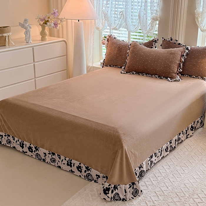 91家纺网 家纺一手货源 找家纺 韩约 2025新款韩式蝴蝶结牛奶绒床单款四件套 黛香