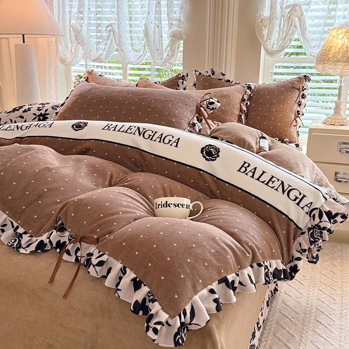 91家纺网 家纺一手货源 找家纺 韩约 2025新款韩式蝴蝶结牛奶绒床单款四件套 黛香