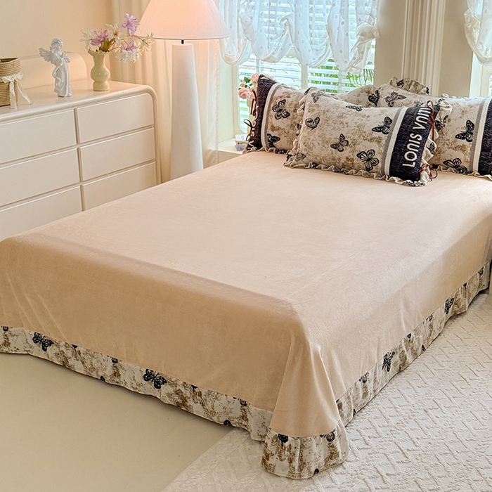 91家纺网 家纺一手货源 找家纺 韩约 2025新款韩式蝴蝶结牛奶绒床单款四件套 锦蝶