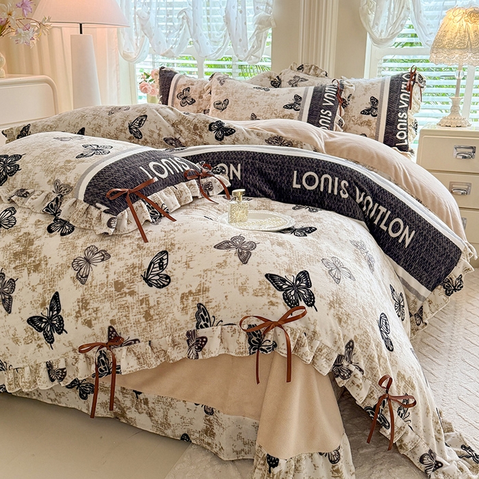 91家纺网 家纺一手货源 找家纺 韩约 2025新款韩式蝴蝶结牛奶绒床单款四件套 锦蝶