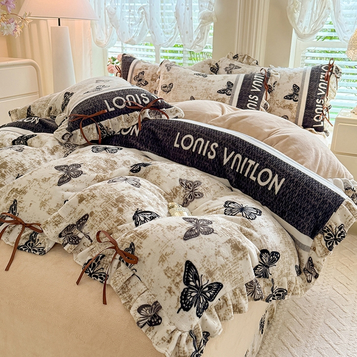 91家纺网 家纺一手货源 找家纺 韩约 2025新款韩式蝴蝶结牛奶绒床单款四件套 锦蝶