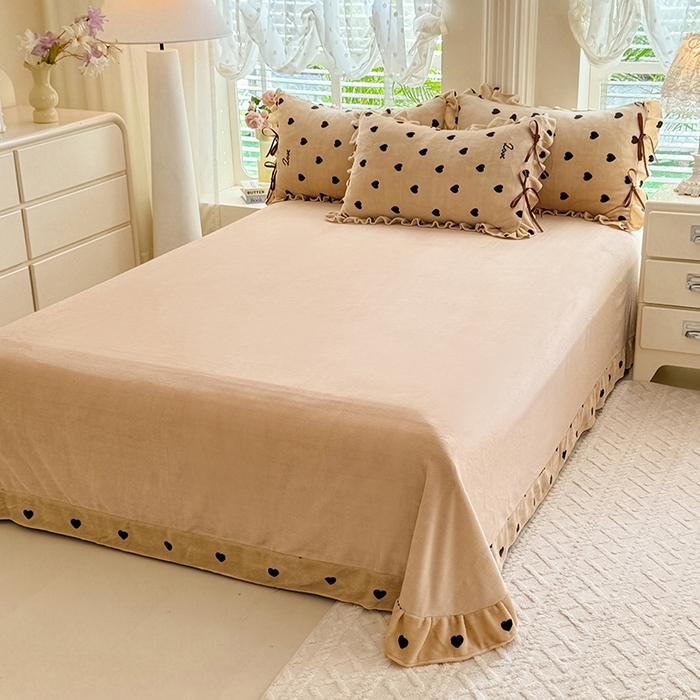 91家纺网 家纺一手货源 找家纺 韩约 2025新款韩式蝴蝶结牛奶绒床单款四件套 可心