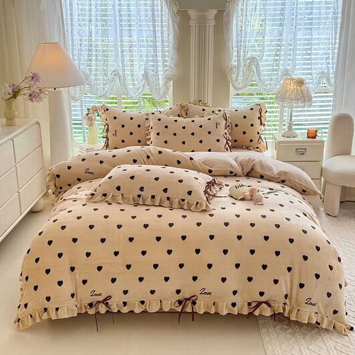 91家纺网 家纺一手货源 找家纺 韩约 2025新款韩式蝴蝶结牛奶绒床单款四件套 可心