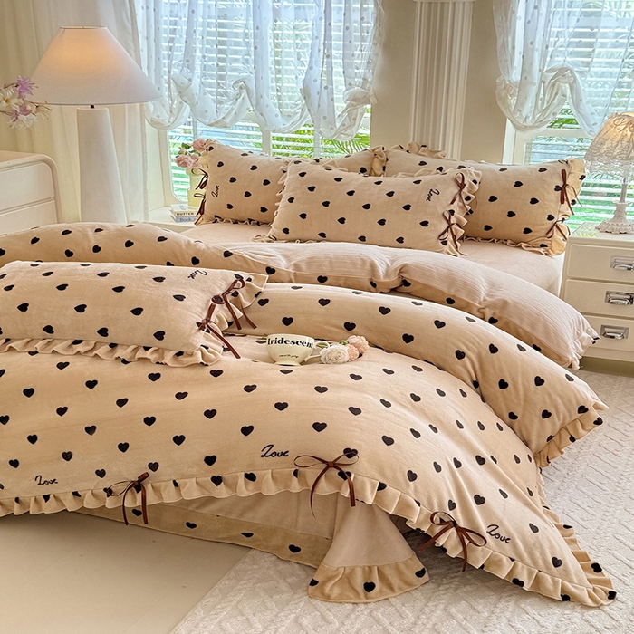 91家纺网 家纺一手货源 找家纺 韩约 2025新款韩式蝴蝶结牛奶绒床单款四件套 可心