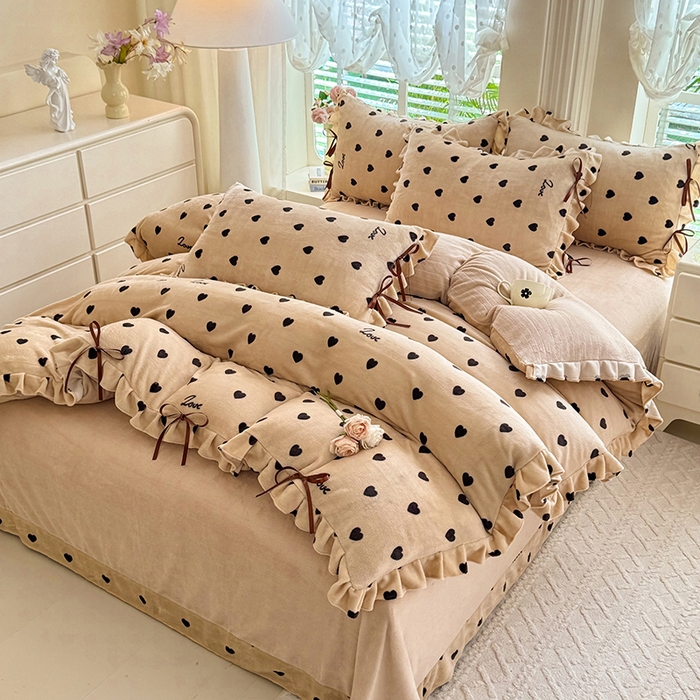 91家纺网 家纺一手货源 找家纺 韩约 2025新款韩式蝴蝶结牛奶绒床单款四件套 可心