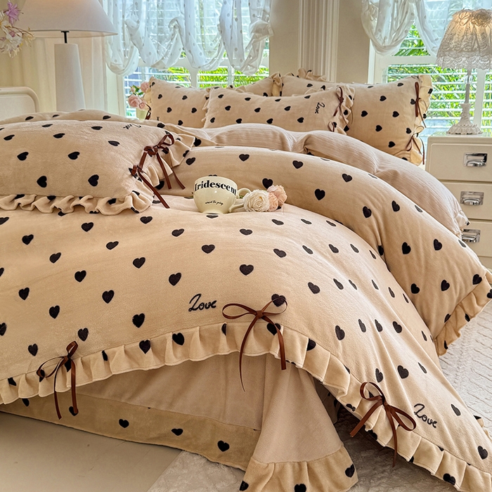 韩约 2025新款韩式蝴蝶结牛奶绒床单款四件套 可心