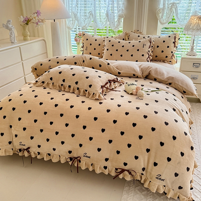 91家纺网 家纺一手货源 找家纺 韩约 2025新款韩式蝴蝶结牛奶绒床单款四件套 可心