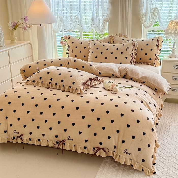 91家纺网 家纺一手货源 找家纺 韩约 2025新款韩式蝴蝶结牛奶绒床单款四件套 可心