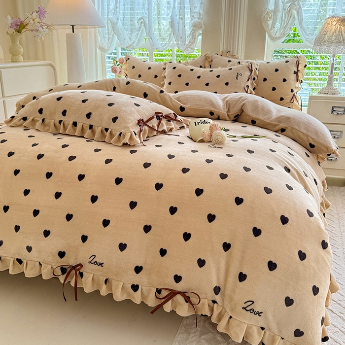 91家纺网 家纺一手货源 找家纺 韩约 2025新款韩式蝴蝶结牛奶绒床单款四件套 可心