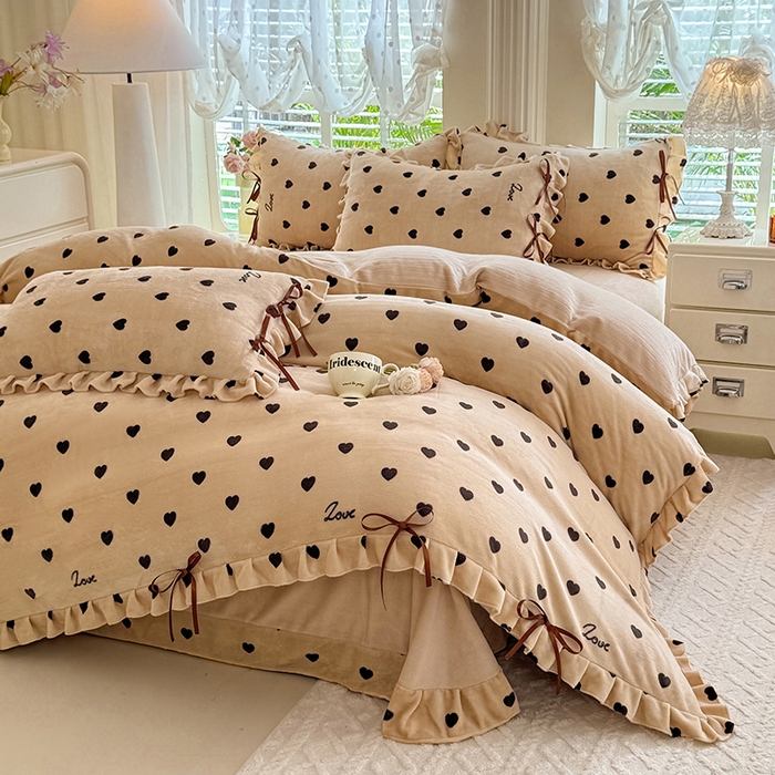 91家纺网 家纺一手货源 找家纺 韩约 2025新款韩式蝴蝶结牛奶绒床单款四件套 可心