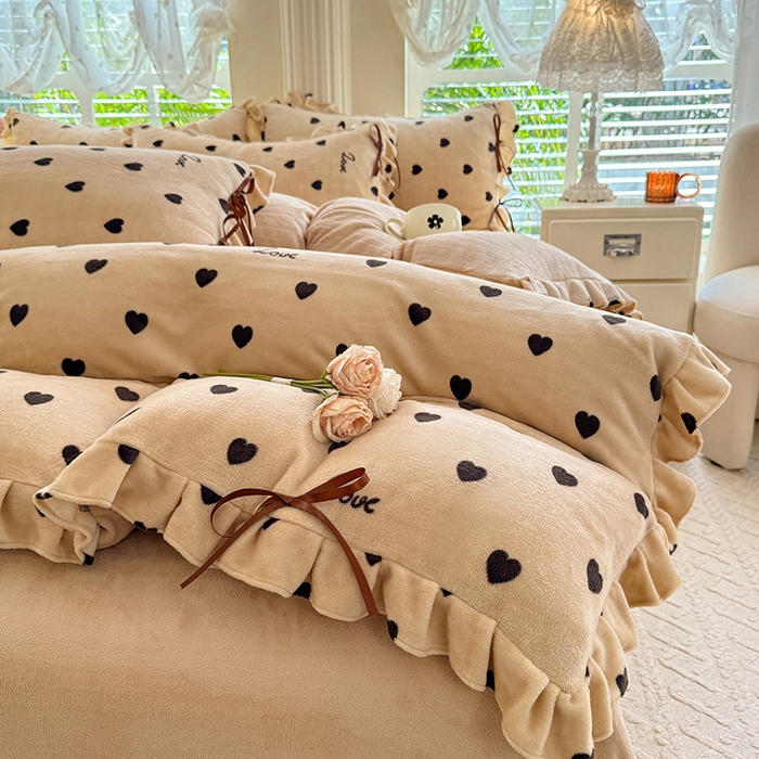 91家纺网 家纺一手货源 找家纺 韩约 2025新款韩式蝴蝶结牛奶绒床单款四件套 可心