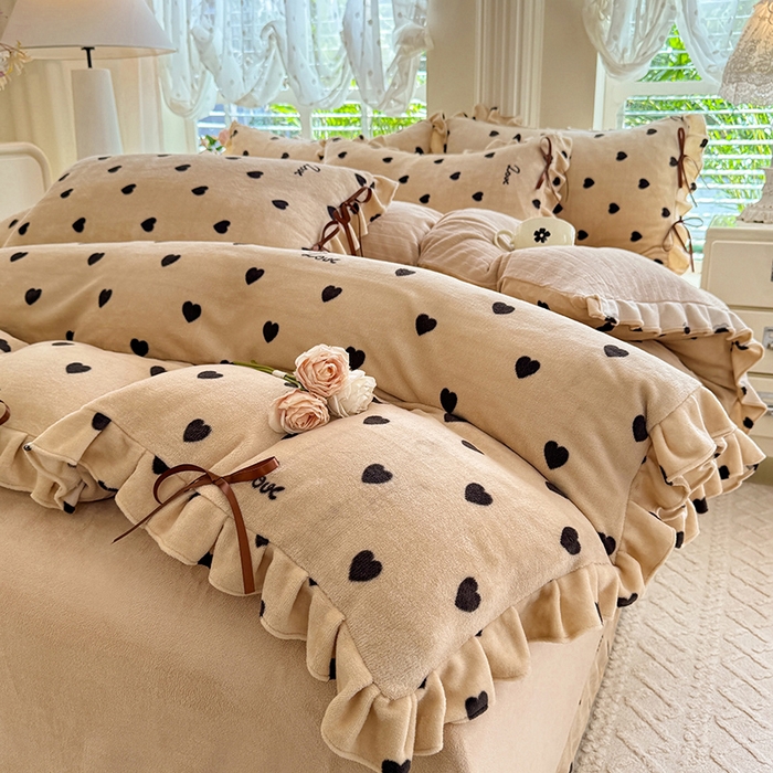 91家纺网 家纺一手货源 找家纺 韩约 2025新款韩式蝴蝶结牛奶绒床单款四件套 可心