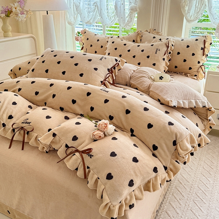 91家纺网 家纺一手货源 找家纺 韩约 2025新款韩式蝴蝶结牛奶绒床单款四件套 可心