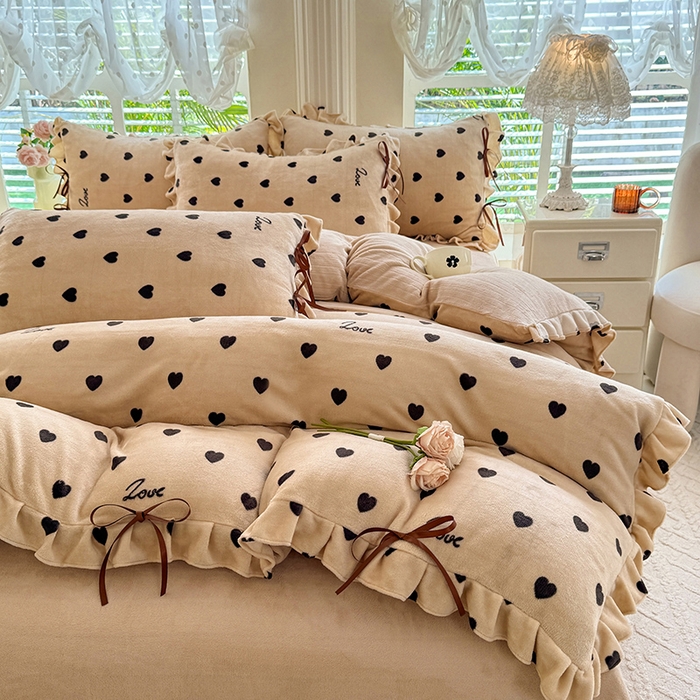 91家纺网 家纺一手货源 找家纺 韩约 2025新款韩式蝴蝶结牛奶绒床单款四件套 可心