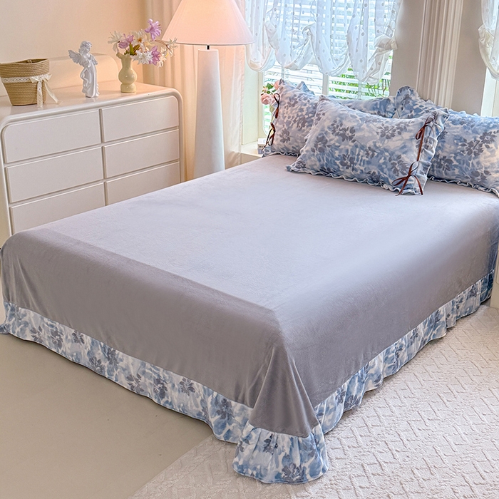 91家纺网 家纺一手货源 找家纺 韩约 2025新款韩式蝴蝶结牛奶绒床单款四件套 浪漫花海