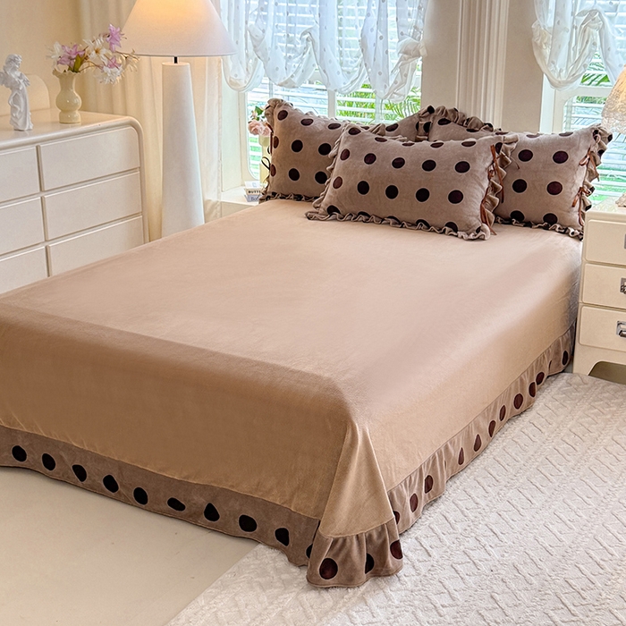 91家纺网 家纺一手货源 找家纺 韩约 2025新款韩式蝴蝶结牛奶绒床单款四件套 圆梦咖