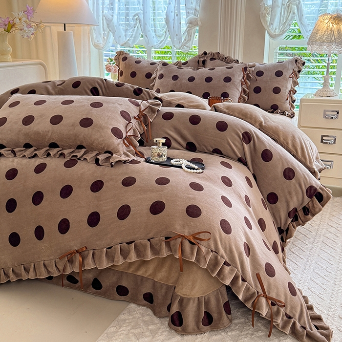 韩约 2025新款韩式蝴蝶结牛奶绒床单款四件套 圆梦咖