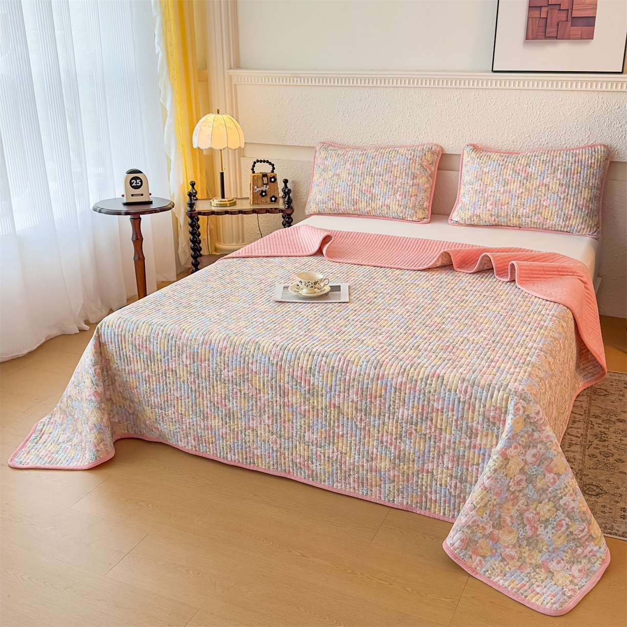 91家纺网 家纺一手货源 找家纺 恒爱家纺 2025新款全棉宝宝绒双拼床盖三件套 娇媚