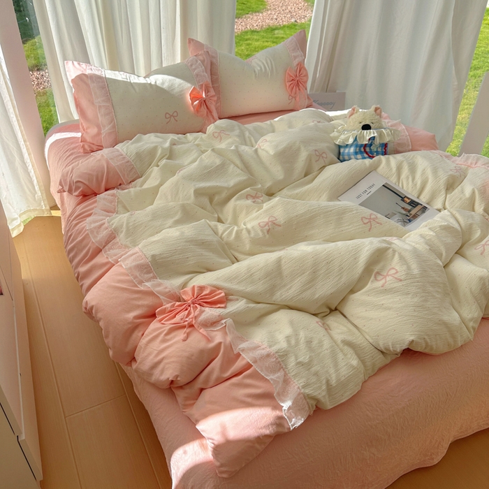 91家纺网 家纺一手货源 找家纺 （总）老K (原美阁） 2025新款水洗棉韩版公主风四件套蝴蝶结