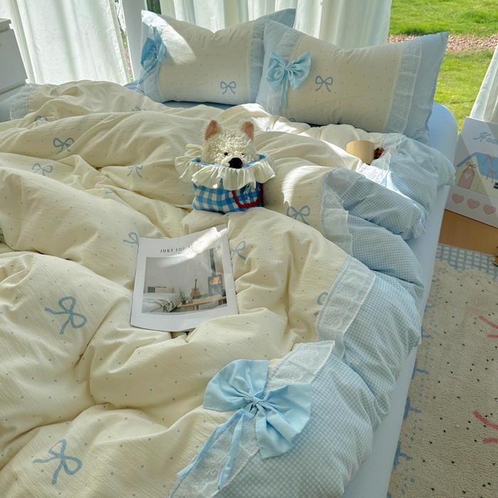 91家纺网 家纺一手货源 找家纺 （总）老K (原美阁） 2025新款水洗棉韩版公主风四件套蝴蝶结