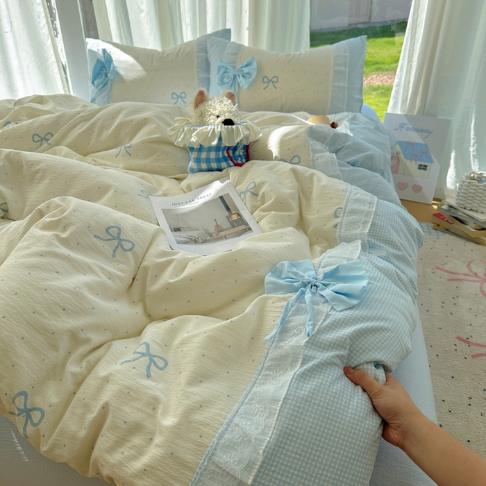 91家纺网 家纺一手货源 找家纺 （总）老K (原美阁） 2025新款水洗棉韩版公主风四件套蝴蝶结