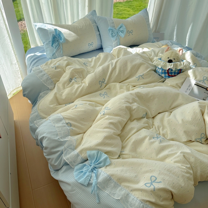 91家纺网 家纺一手货源 找家纺 （总）老K (原美阁） 2025新款水洗棉韩版公主风四件套蝴蝶结