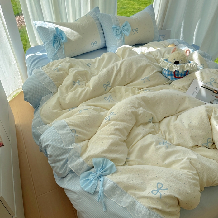 91家纺网 家纺一手货源 找家纺 （总）老K (原美阁） 2025新款水洗棉韩版公主风四件套蝴蝶结