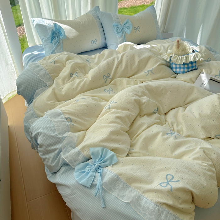 91家纺网 家纺一手货源 找家纺 （总）老K (原美阁） 2025新款水洗棉韩版公主风四件套蝴蝶结