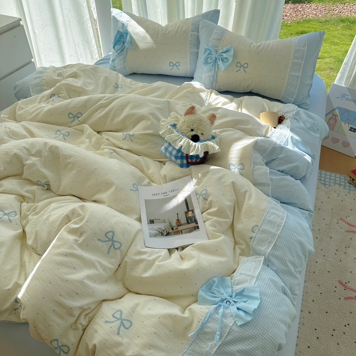 91家纺网 家纺一手货源 找家纺 （总）老K (原美阁） 2025新款水洗棉韩版公主风四件套蝴蝶结