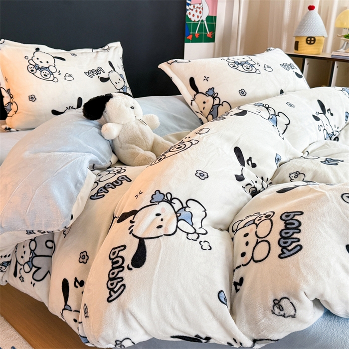 艾特你 2025新款小清新高克重牛奶绒印花四件套 大耳狗