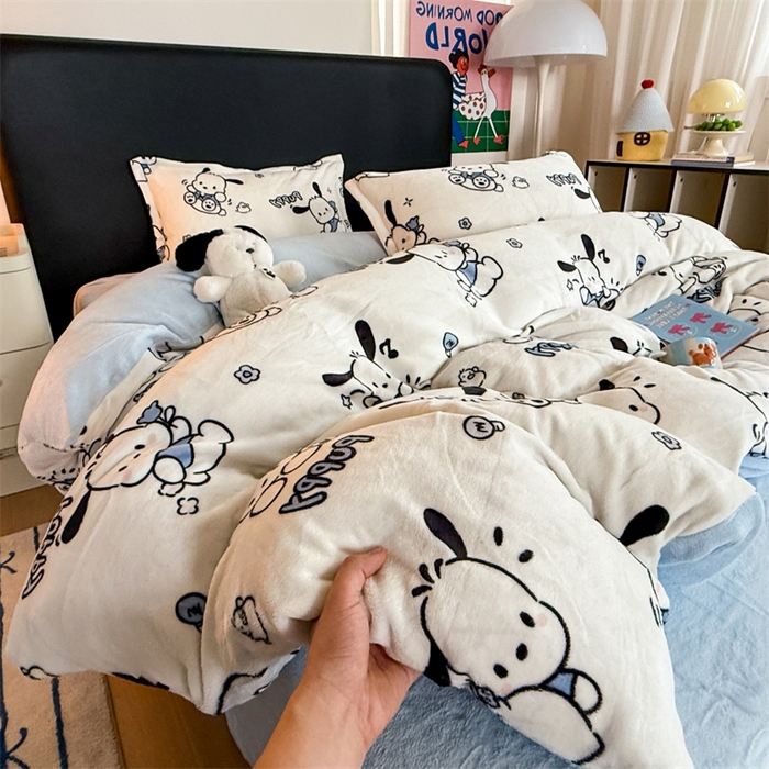 91家纺网 家纺一手货源 找家纺 艾特你 2025新款小清新高克重牛奶绒印花四件套 大耳狗