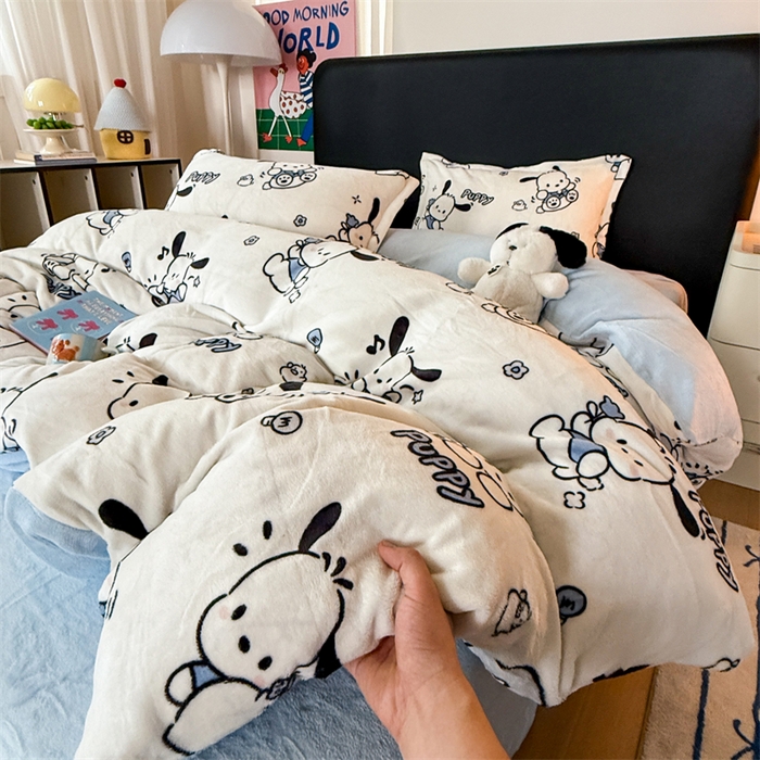 91家纺网 家纺一手货源 找家纺 艾特你 2025新款小清新高克重牛奶绒印花四件套 大耳狗