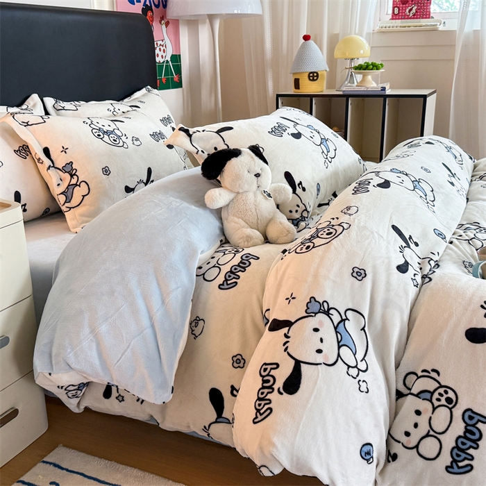 91家纺网 家纺一手货源 找家纺 艾特你 2025新款小清新高克重牛奶绒印花四件套 大耳狗