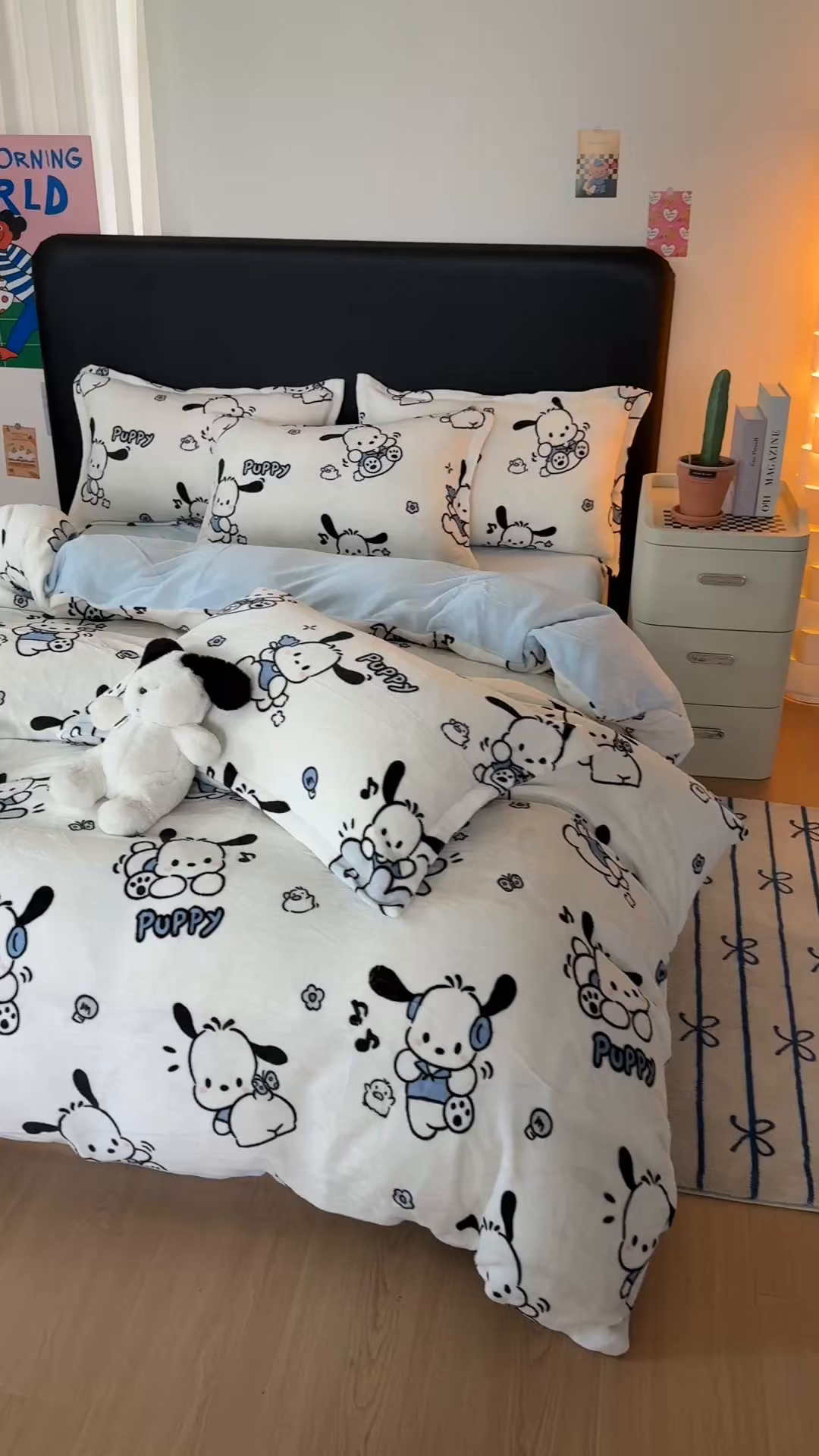 91家纺网 家纺一手货源 找家纺 艾特你 2025新款小清新高克重牛奶绒印花四件套 大耳狗