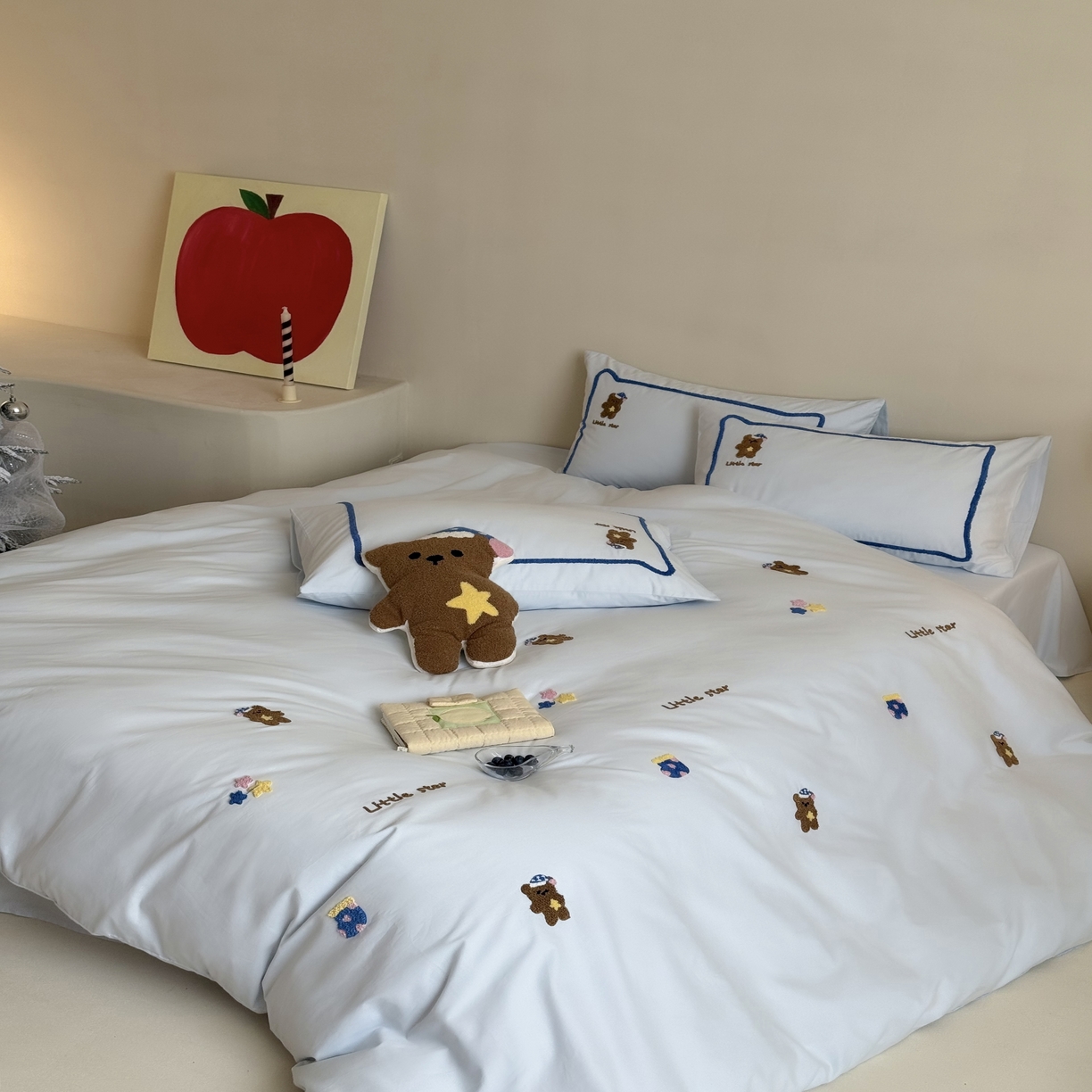 91家纺网 家纺一手货源 找家纺 三味舒屋 2025新款好梦毛巾绣全棉纯棉磨毛四件套 磨毛款好梦小熊