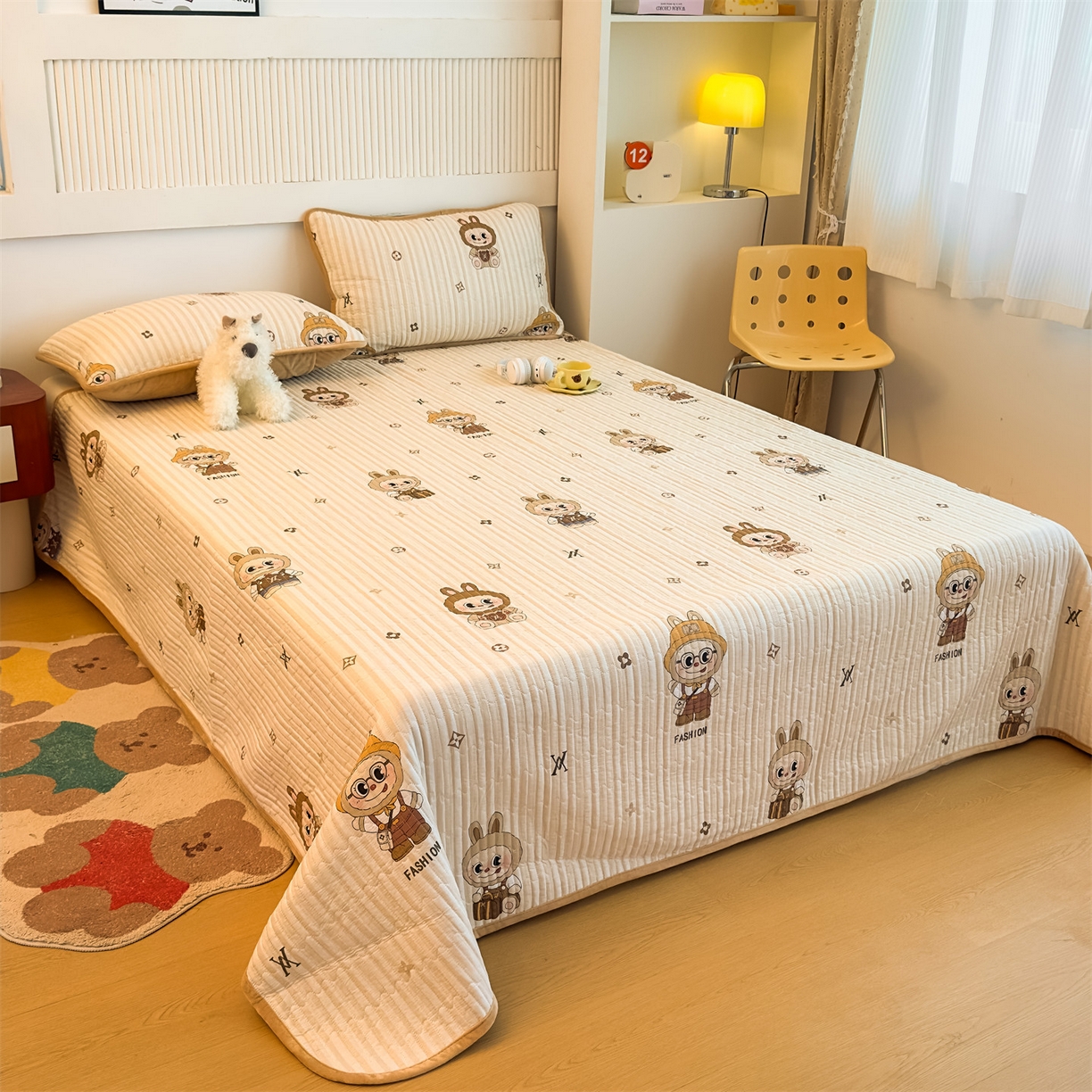 91家纺网 家纺一手货源 找家纺 恒爱家纺 2025新款全棉宝宝绒双拼床盖三件套 拉布布