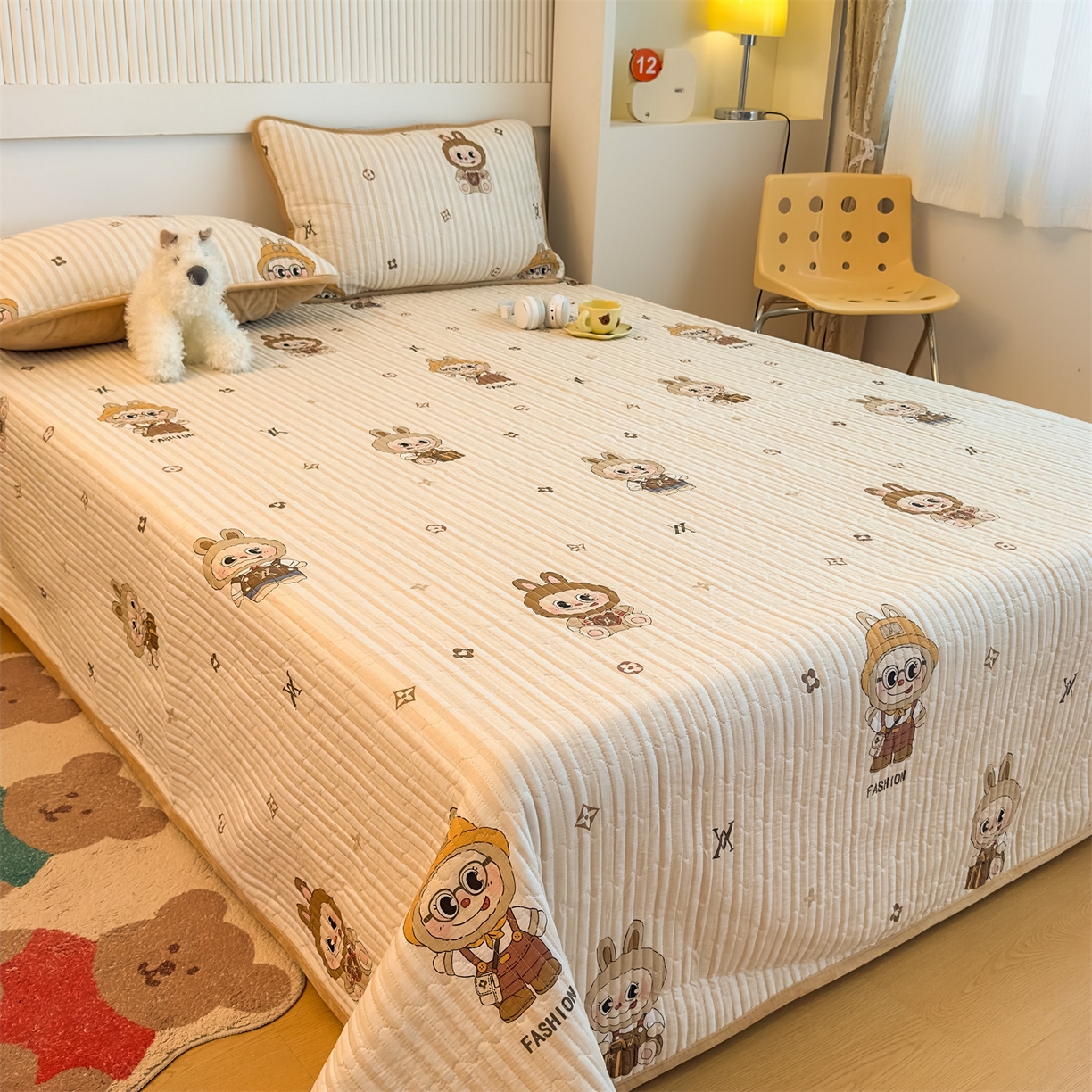 91家纺网 家纺一手货源 找家纺 恒爱家纺 2025新款全棉宝宝绒双拼床盖三件套 拉布布