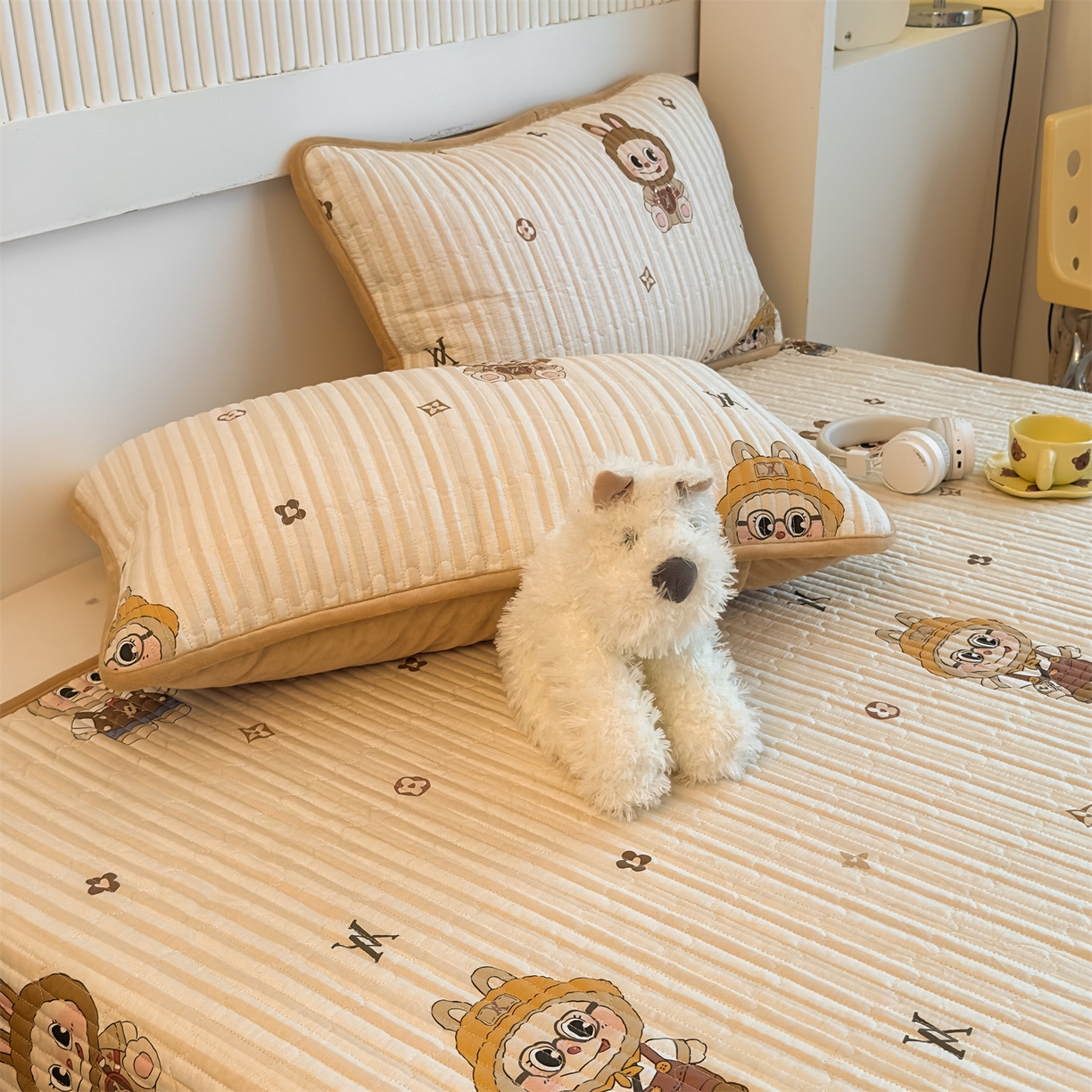 91家纺网 家纺一手货源 找家纺 恒爱家纺 2025新款全棉宝宝绒双拼床盖三件套 拉布布