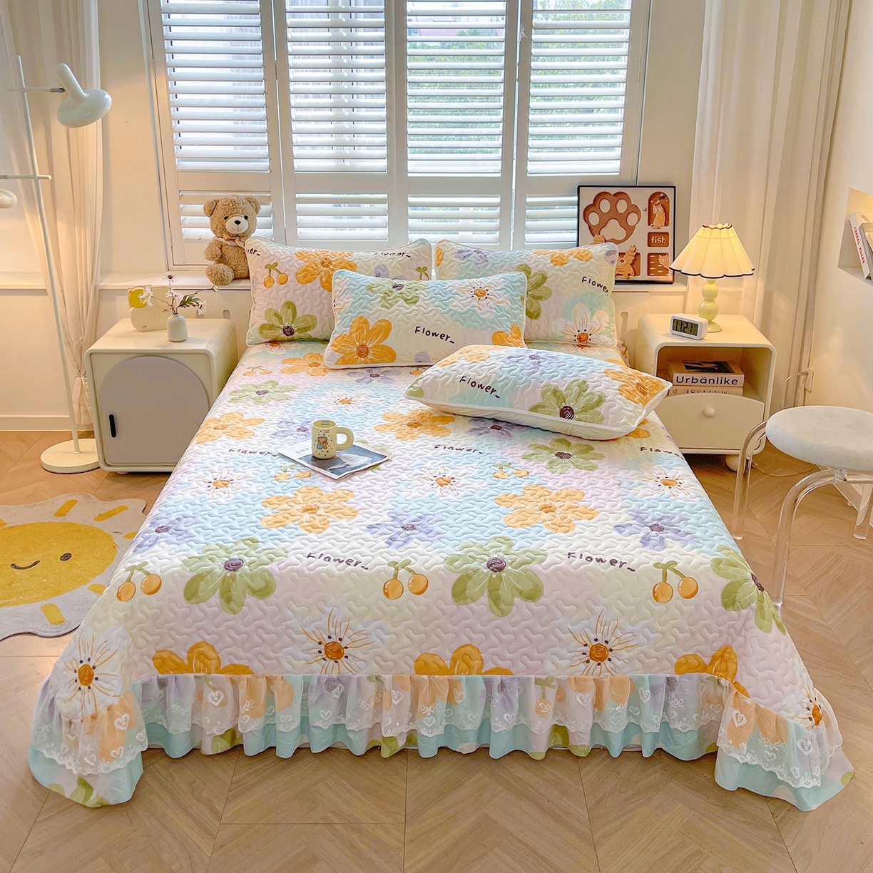 91家纺网 家纺一手货源 找家纺 （总）笠裙 2025新款爆款A类水洗棉印花床盖四件套