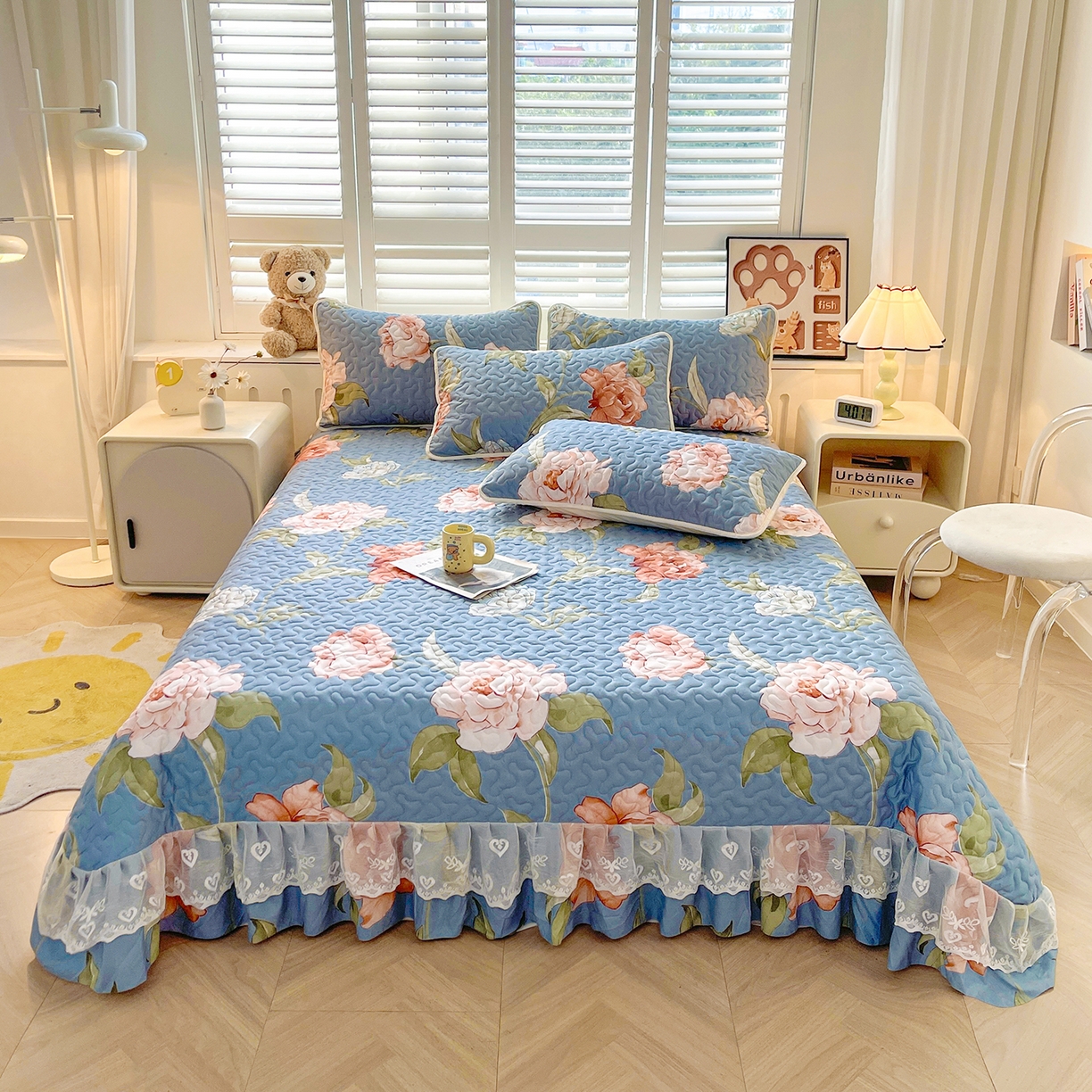 91家纺网 家纺一手货源 找家纺 （总）笠裙 2025新款爆款A类水洗棉印花床盖四件套