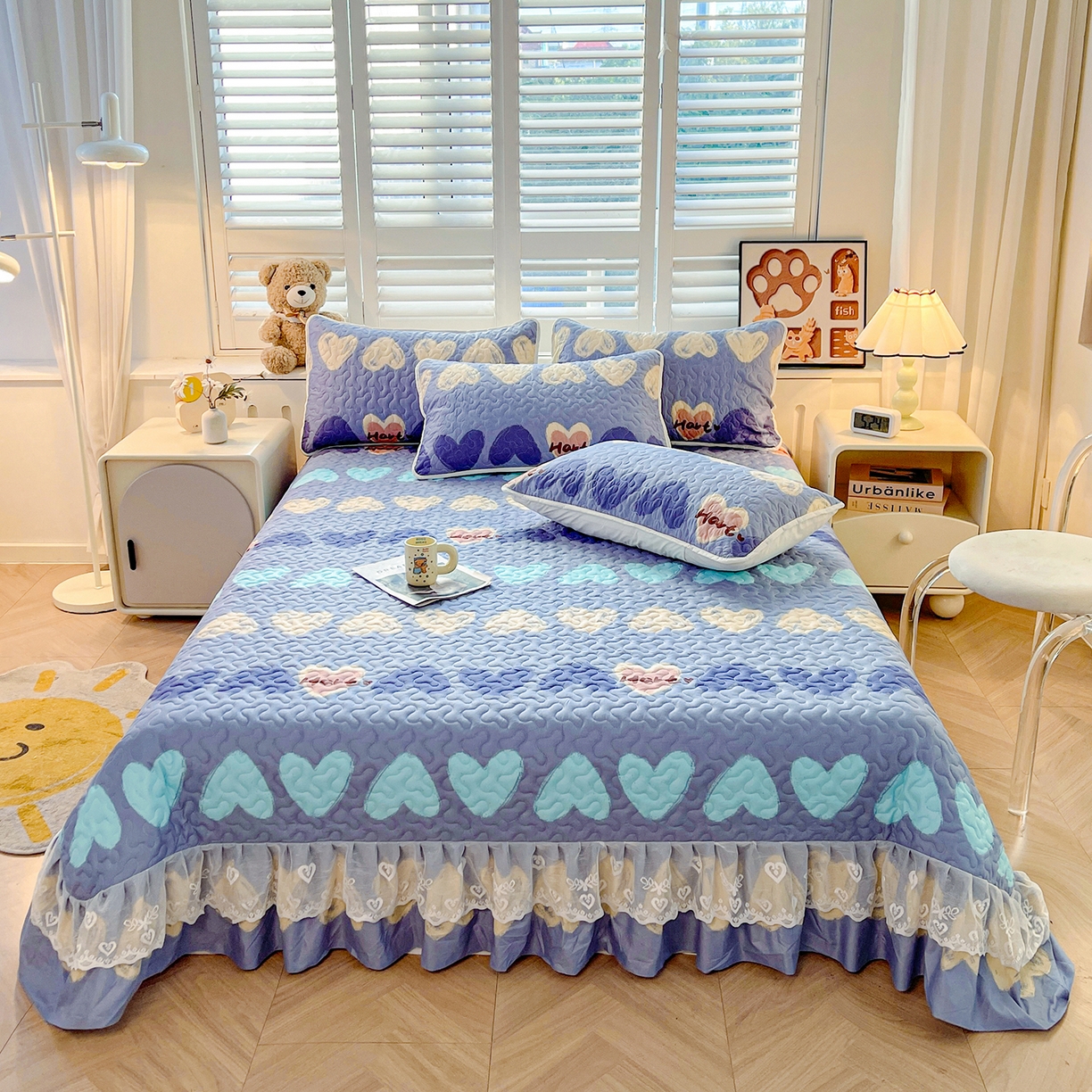 91家纺网 家纺一手货源 找家纺 （总）笠裙 2025新款爆款A类水洗棉印花床盖四件套