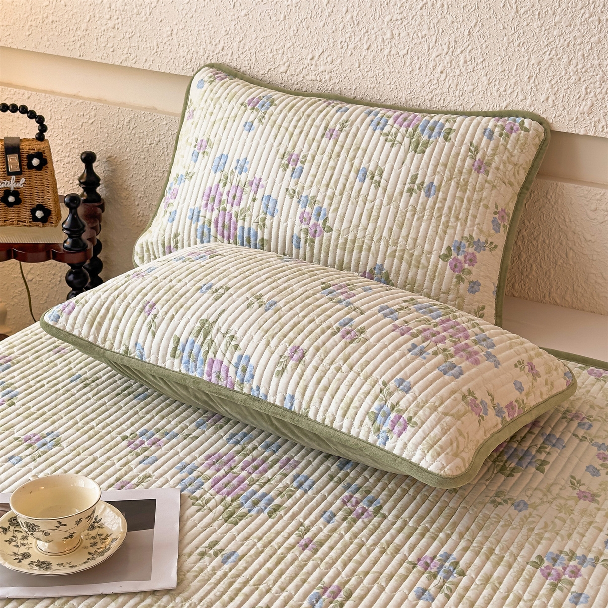 91家纺网 家纺一手货源 找家纺 恒爱家纺 2025新款全棉宝宝绒双拼床盖三件套 蓝香芥