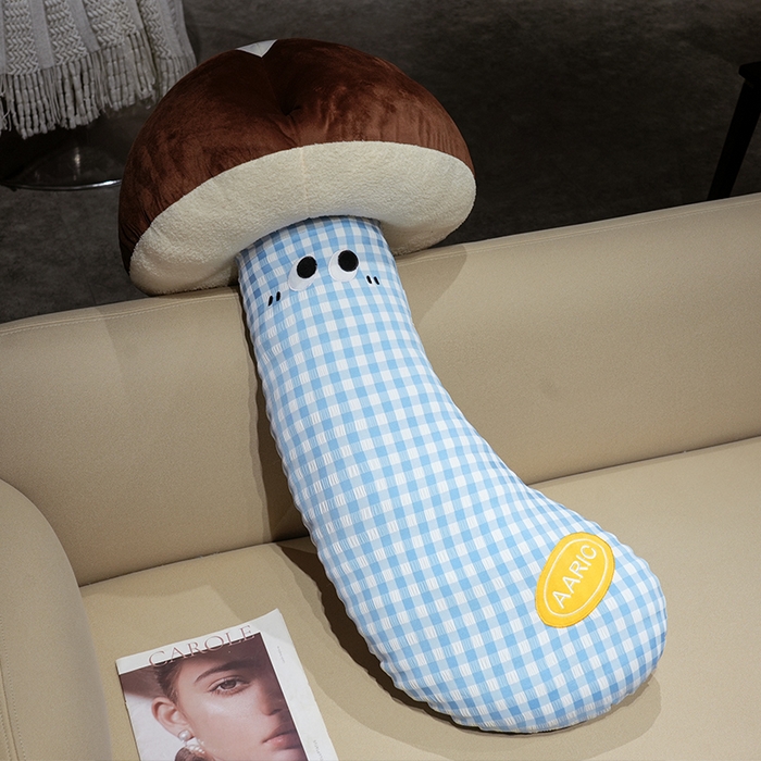 仟亿莱 2025新款ins大眼蘑菇格子长条抱枕 大眼蓝格香菇